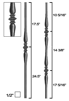 wrought iron spindles, round with round decoration